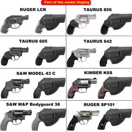 J Frame Revolvers Holster Fits:Ruger LCR SP101/S&W 642 442 43C/Model 60 637 638/M&P340/Bodyguard/Taurus 50 85 856 605/Kimber k6s & Most .38 Special Revolvers (Left)