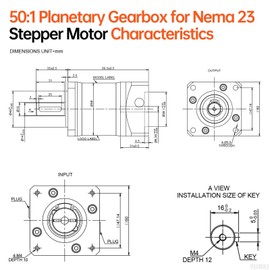 YEJMKJ Ratio 50:1 Planetary Gearbox for Nema 23 Stepper Motor 60-90mm Backlash 20 arcmin Input Shaft 31mm φ6.35mm Planetary Reducer for 57 Step Motor incl. 4 Screw 2 Plug 1 Key CNC 3D Printer Lathe