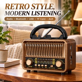 Retro Portable Radio for Home Listening – AM/FM/SW Tuning with Bluetooth, TF Card, AUX & Rechargeable Battery