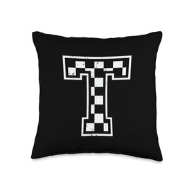 TPWSTER Alphabet Race Car Family College Varsity Letter T Initial Checkered Flag Racing Monogram Throw Pillow, 16x16, Multicolor