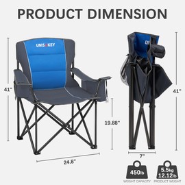 Unisakey Oversized Folding Camping Chair with Cooler Bag & Cup Holder - 450lbs Capacity, 600D Oxford Fabric, Portable Rocking Chair for Fishing, Camping, Beach, Garden, Blue