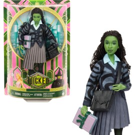 ​Mattel Universal Wicked Elphaba Fashion Doll & Accessories with Green Skin, Braided Black Hair, Posability & Removable School Uniform