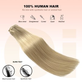 Clip in Hair Extensions, OiMiGO Blonde Human Hair Extensions #60 Platinum Blonde Silky Straight Hair Extensions Invisible Clips 7 Pieces 15 Inch 70g Real Remy Human Hair Clip on Extension