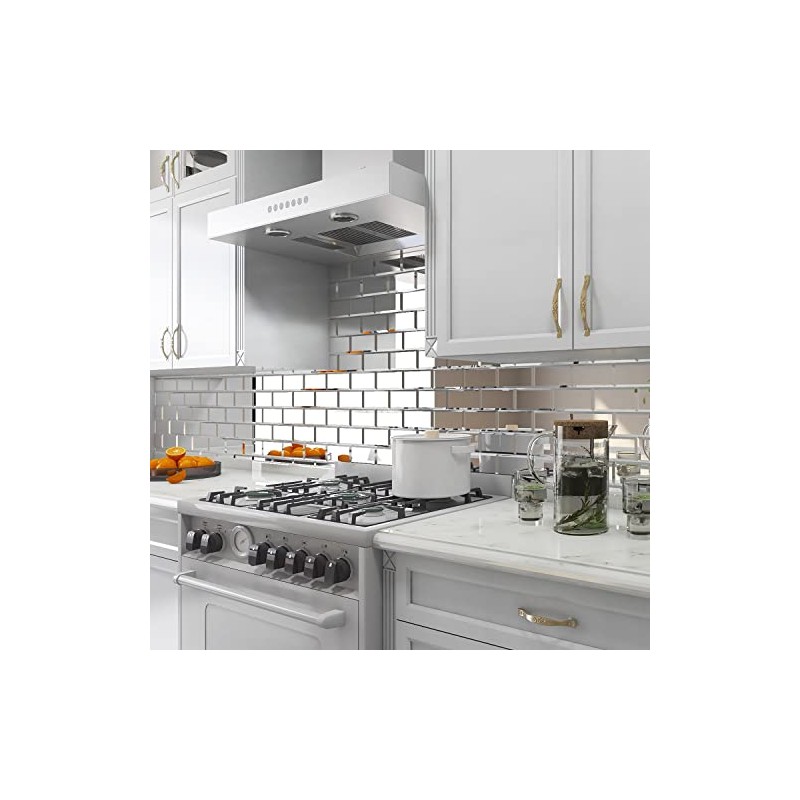 Lovdeco Mirror Peel and Stick Tile, Beveled Subway Mirror Backsplash