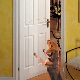 In hand Clear Pet Door Scratch Protector Shield Protect Your Furniture, Heavy Duty Deluxe Flexible Door Guard Cover