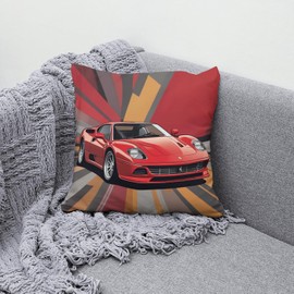 The Beach Stop Artistic Sports Car Accent Cushion Cover | Gift Idea for Boys | 45x45cm 18x18” | Red Sports Car
