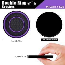 2 Pcs Car Cup Holder Insert, 2.75 Inches Silicon Car Coasters for Cup Holders, Universal Car Cup Holder Mat Car Interior Accessories for Women Men (Purple)