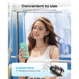 Otlonpe Rechargeable Mini Portable Handheld Fan, Small Personal Battery Powered Handheld Portable Fans for Hand Held Desktop Travel, Foldable Stand, Slim Cordless, Wrist Strap, 3-Speed (Teal)