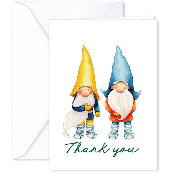 Paper Frenzy Gnomes Thank You Note Card Collection 25 pack with White Envelopes