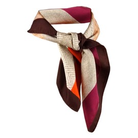 TigerTie Satin Neckerchief in Purple Orange Brown Beige Patterned Size 50 x 50 cm, Purple, orange, brown, beige