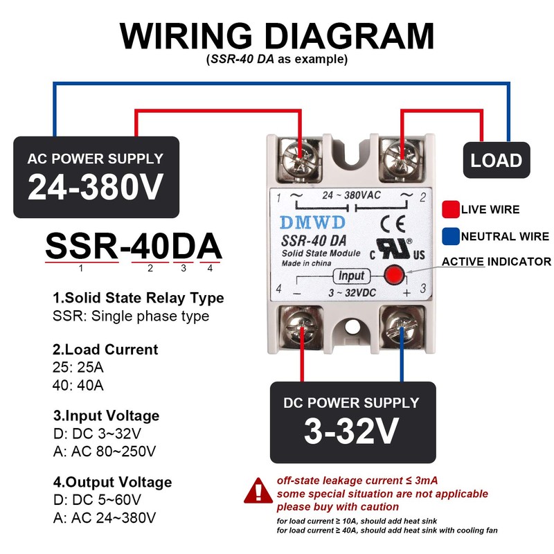 SSR-40DA Solid State Relay DC to AC (Input 3-32V DC
