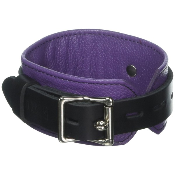 Strict Leather Deluxe Locking Ankle Cuffs, Purple and Black 12" Length x 2" Width