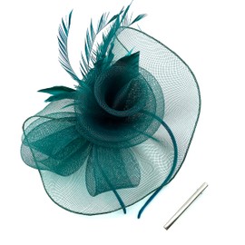 Ladies Large Feather Aliceband/Clip Fascinator Weddings, Races, Royal Ascot Hair Piece (Dark Green)