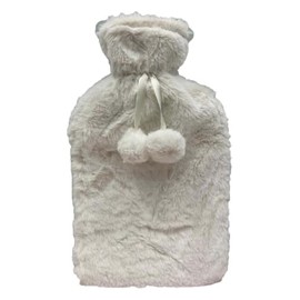 MIFAH Hot Water Bottle Natureal Rubber Cold Winter with Soft Plush Fluffy Faux Fur Cover Warm Cosy 2 Litre 33 x 21cm (Cream/White)