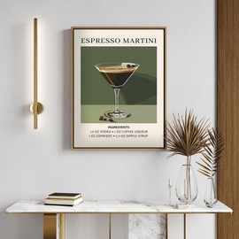 Happy Motive - Premium Cocktail Poster Available in DIN A3 or DIN A4 - Premium Print on 300 g Paper - Wall Decoration for Bar, Kitchen and Home Bar, Office without Frame Espresso Martini A4