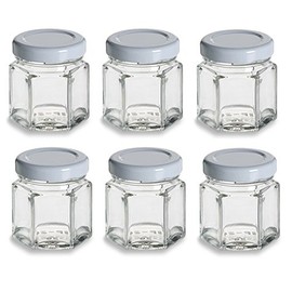 Nakpunar Hexagon Glass Jars (6, 1.5 oz (45 ml) w/White Lid)