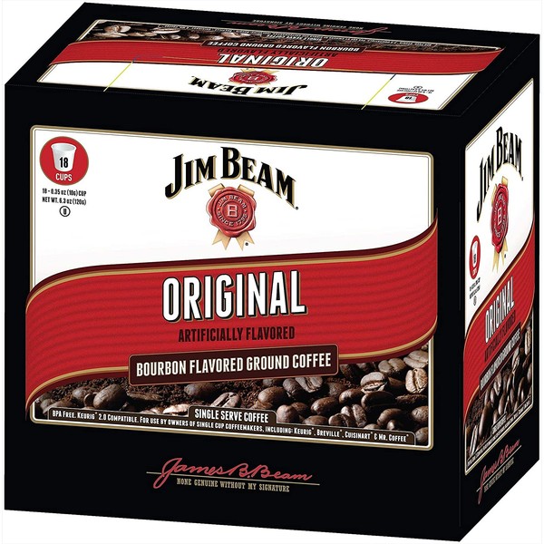 Jim Beam Original Bourbon Flavored Single Serve Coffee, 18 cups, Keurig 2.0 Compatible