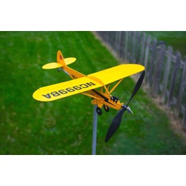 Thyggzjbs Piper J3 Cub Airplane Weathervane,3D Unique and Magical Metal Windmill Outdoor Wind Sculpture Kinetic Sculpture for Yard/Garden/Decor Decoration,Gifts for Flight Lovers