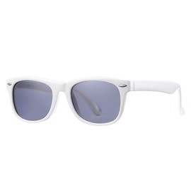 COASION Kids Polarized Sunglasses TPEE Rubber Flexible Shades fo Girls Boys Age 3-9 (White Frame/Grey Lens)