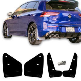 RokBlokz Rally Mud Flaps Compatible with 2022+ Volkswagen Golf (MK8) - Multiple Colors Available - Mud Guards are Custom Cut and Fit - Includes All Mounting Hardware (BLK with BLK Logo, Original)