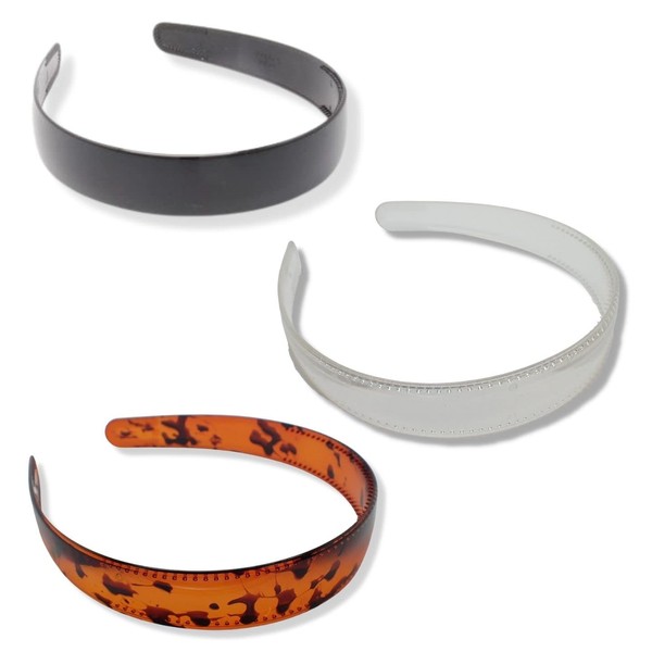 Topkids Accessories Plastic Hair Band Black Transparent Turtle Headband Headband Comb (3 Pieces x 2.5 cm, Black+Transparent+Brown)