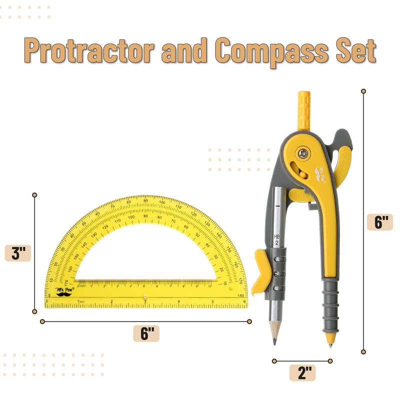 Mr. Pen- Compass and Protractor Set, Yellow, Compass Geometry Tool,