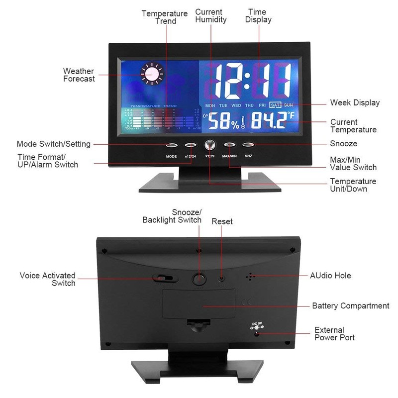 TMISHION Digital Weather Forecast Clock with Large LCD Humidity, Temperature,