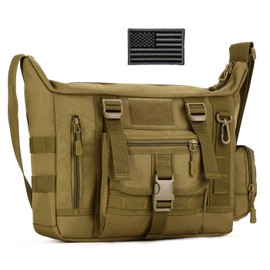 ArcEnCiel Tactical Messenger Bag Men Military MOLLE Sling Shoulder Pack Briefcase Assault Gear Handbags Utility Carry Satchel with Patch (Coyote Brown)