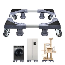MSJGA Heavy Duty All Stainless Steel Mobile Mini Fridge Stand with 4 Lockable Wheels Adjustable Furniture Mover Mobile Roller Base for Washing Machine, Dryer, Refrigerator, Laundry Pedestal