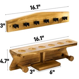 Pumtus Wall Mount Pool Stick Holder, Wood Billiard Cue Rack, Hold 6 Cues and 2 Triangle Racks, Sturdy Pool Cue Rack, Wall Billiard Stick Holder, Pool Table Accessories Organizer for Game Room, Bar