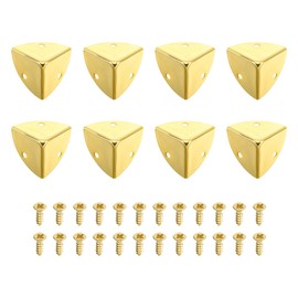 uxcell 8 Pcs Decorative Box Corner Cover, 28mm Metal Edge Guard, Furniture Corner Edges Protector with Screws, Gold