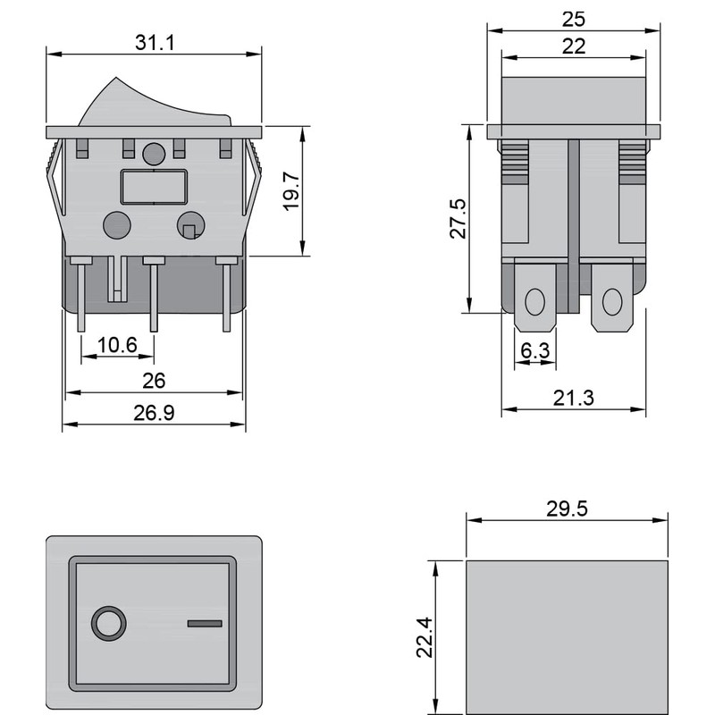 Fielect KCD4 ON/Off/ON Boat Rocker Switch DPDT 6 Pin 3