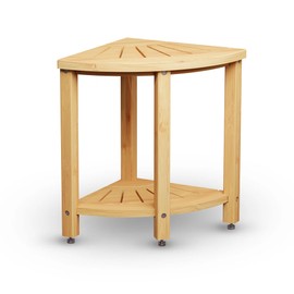 Bamboo Corner Shower Bench for Inside Shower - Waterproof, Adjustable Feet, Storage Shelf - Small Shower Stool for Shaving Legs Foot Rest, Bathroom Bench Seat for Indoor or Outdoor Use, Natural