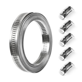 Aicosineg Hose Band, 304 Stainless Steel Band, Length 6.6 ft (2 m), Width 0.5 inches (12.7 mm), Fasteners, 5 Pieces, Motorcycle Parts, Muffler Band, Fixed Band, Water Pipe, Gardening, Adjustable,