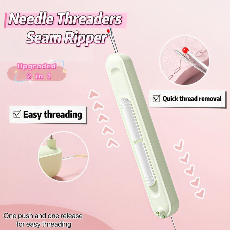 Jellatante Upgraded 2 in 1 Needle Threaders Seam Ripper,Sewing Supplies,Multifunctional
