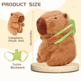 Ainvliya Capybara Plush Toy 23 cm, Capybara Carrying Turtle Toy, Cute Stuffed Doll, Kawaii Animal Plush Doll for Babies, Cuddly Toy Birthday Gift for Boys and Girls