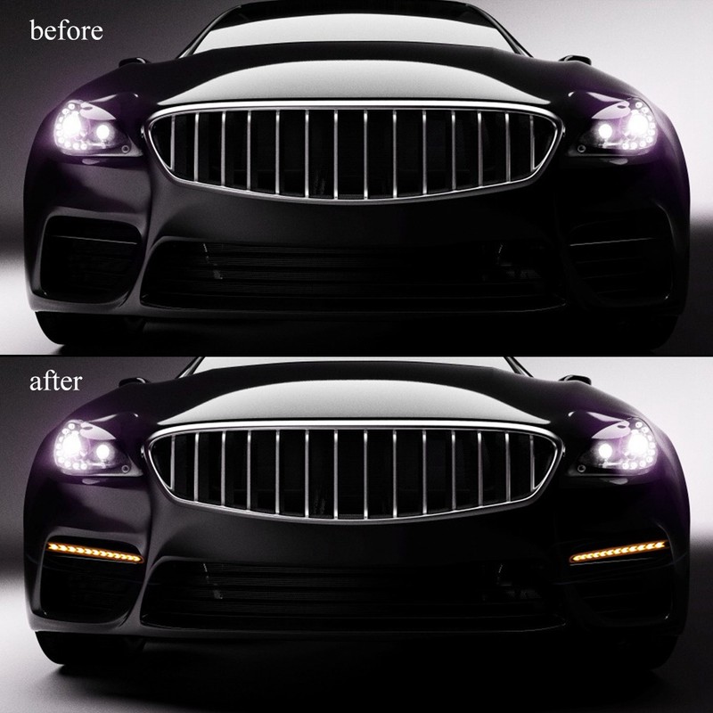 2pcs Flexible Waterproof Car Flashing Arrow DRL White/Amber Strip Light