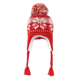 YAMEE Girls' Winter Hat with Ear Flaps Warm Colourful Knitted Hat Girls with Soft Polar Fleece Lining, Light Baby Hat Classic with Bobble Beanie Girl Hat for Outdoor Activities Autumn Winter, red