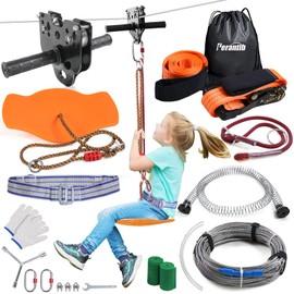 Zipline for Backyard Kids and Adults,Zipline Kits for Backyard with 120ft Cable,6ft Zipline Spring Brake and Belt,Zip line Trolley with Handle,seat and Bag