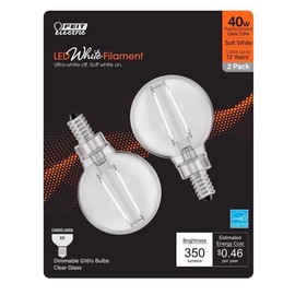 Feit 3014011 G16.5 E12 Candelabra Filament LED Bulb Soft White - 40W Equivalence - Pack of 2