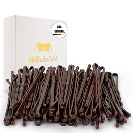 HAARallerliebst® 50 Bobby Pins Braun – 5cm Haarklammern für Damen – Extra stark & langlebig – nachhaltige Geschenkbox – Haarnadeln für Frisuren, Haarstyling Zubehör (mittelbraun, 50 Stück)