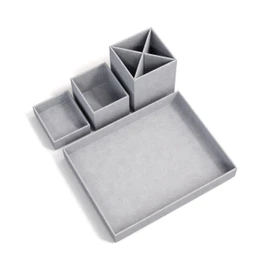 Bigso Box of Sweden LENA Desk Organiser for Pens, Paper Clips, Sticky Notes etc. - Sorting Box with 4 Compartments - Fibreboard and Paper Organiser System in Linen Look - Light Grey