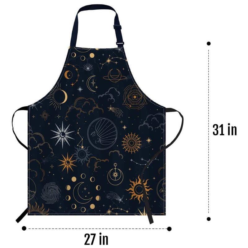 Smooffly Sun Moon Star Apron,Adjustable Neck Bib Apron for Men