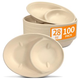 Celel 2 Compartment Oval Paper Bowls 100 Pack, Disposable Chip and Dip Bowls for Party Chips and Salsa Bowl for Party, Divided Snack Bowl Disposable