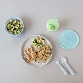 Miniware Little Foodie Set with Cereal Bowl, Sandwich Plate, My First Cutlery Set, 1-2-3 Sip Cup, and Detachable Suction Foot for Baby Toddler Kids (Little Hipster)