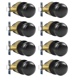 RAZCC Passage Door Knobs, 8 Pack Matte Black Door Knobs, for Hallway & Closet Non-Locking Interior Round Door Handles Keyless Reversible for Left Right Handed Doors