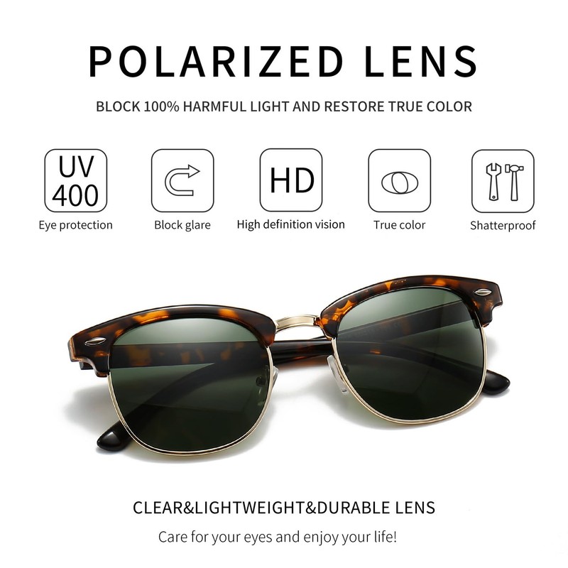 SUNGAIT Classic Half Frame Retro Sunglasses with Polarized Lenses, Leopard