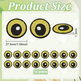 BENECREAT 12 Pairs Black and Yellow Eyes Patch, Polyester Embroidery Cloth Iron on Patches, Cartoon Eyes Costume Accessories for Jackets Clothes DIY Accessories