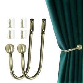 FANNAS Pack of 2 Tiebacks Curtains, Decorative Metal Curtain Tieback Hooks, Wall Mounting, U-Shape Tieback Curtains for Bedroom, Living Room, Bathroom, Office, Cafés (Bronze)
