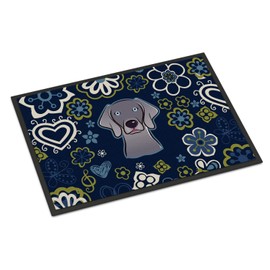 Caroline's Treasures BB5082MAT Blue Flowers Weimaraner Indoor or Outdoor Mat 18x27, 18H X 27W, Multicolor